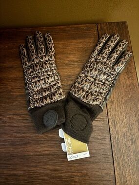 Michael Kors Black and Brown MK Logo Quilted Gloves - Women's